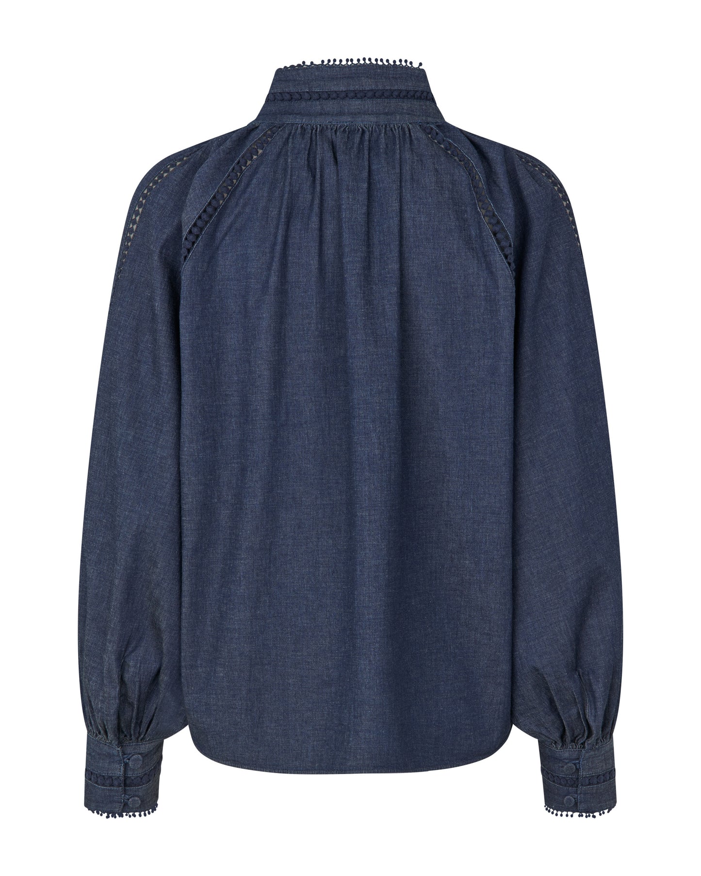 Monia Blouse with Stand Collar in Chambray Blue