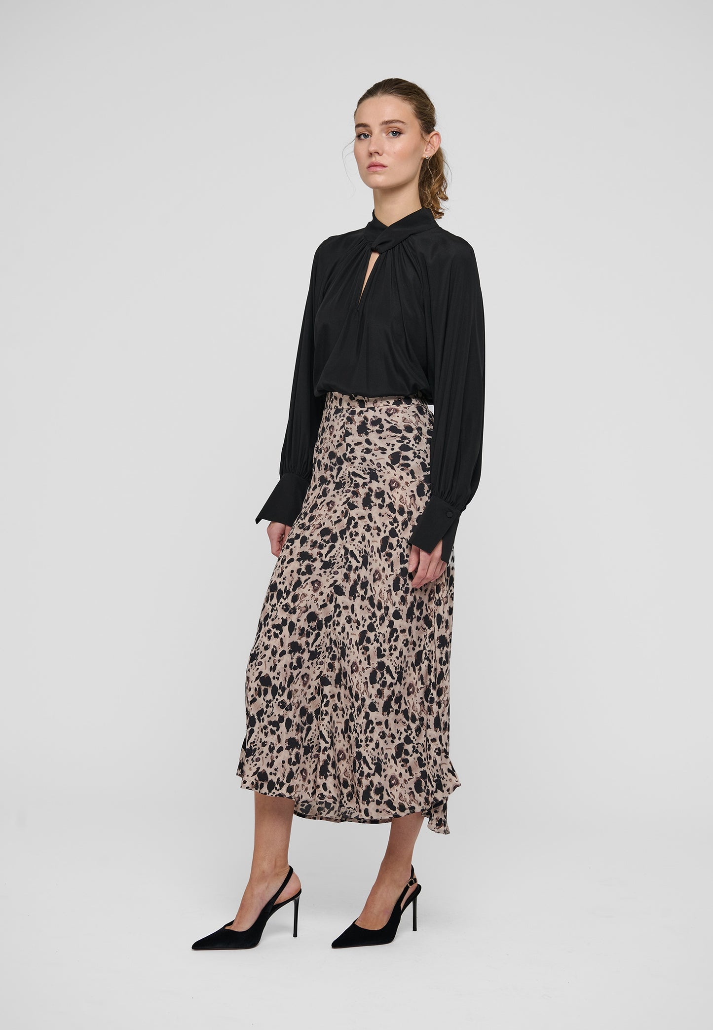 Madelaine Blouse with Drape Detail in Black