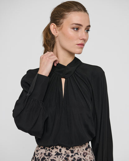 Madelaine Blouse with Drape Detail in Black