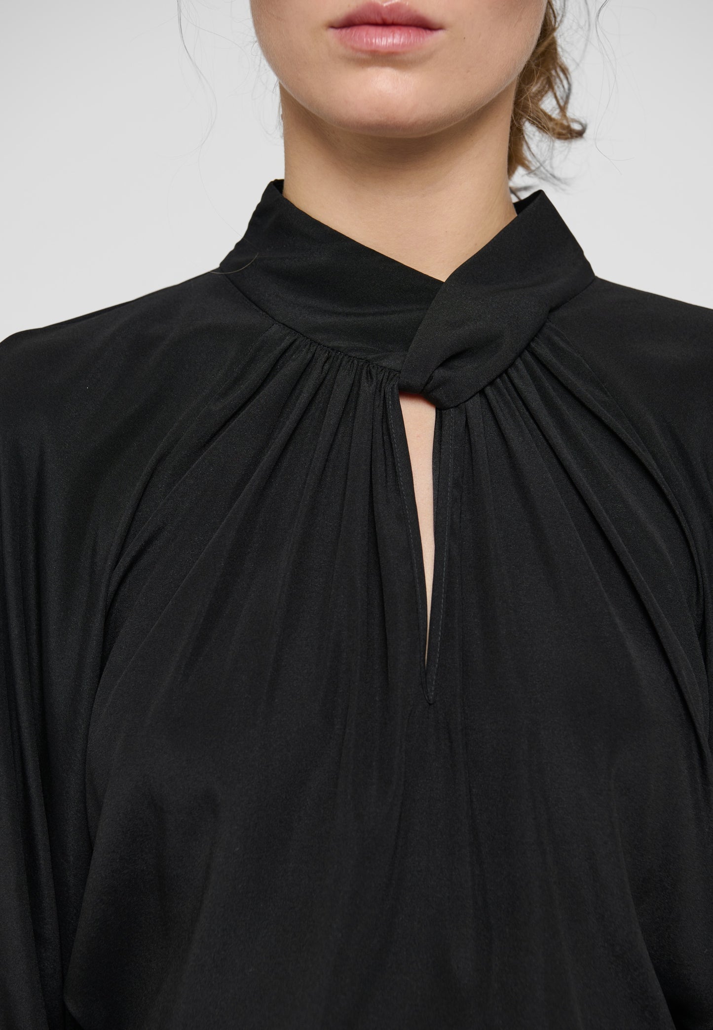 Madelaine Blouse with Drape Detail in Black