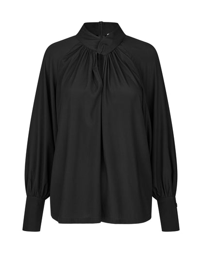 Madelaine Blouse with Drape Detail in Black