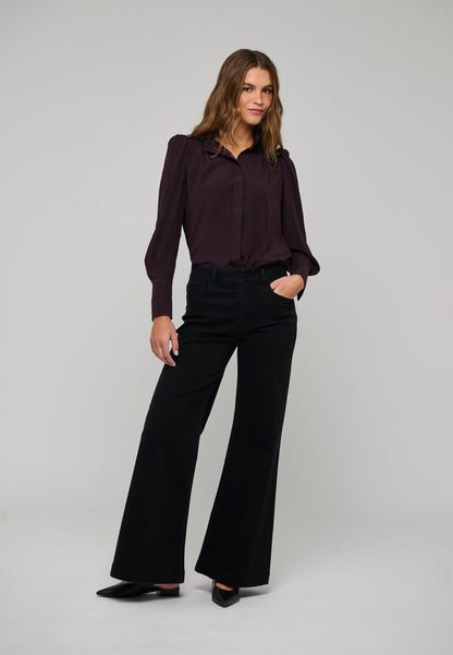 Roberta Shirt Blouse with Ruffle Details in Berry Wine