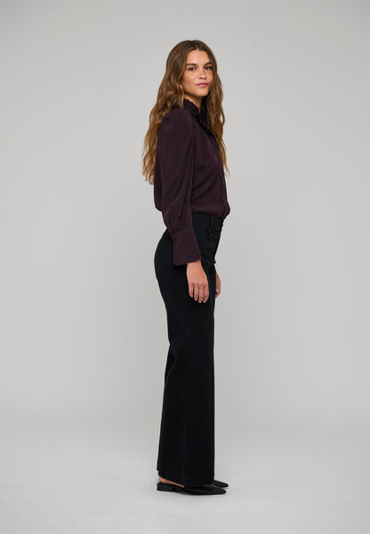 Roberta Shirt Blouse with Ruffle Details in Berry Wine