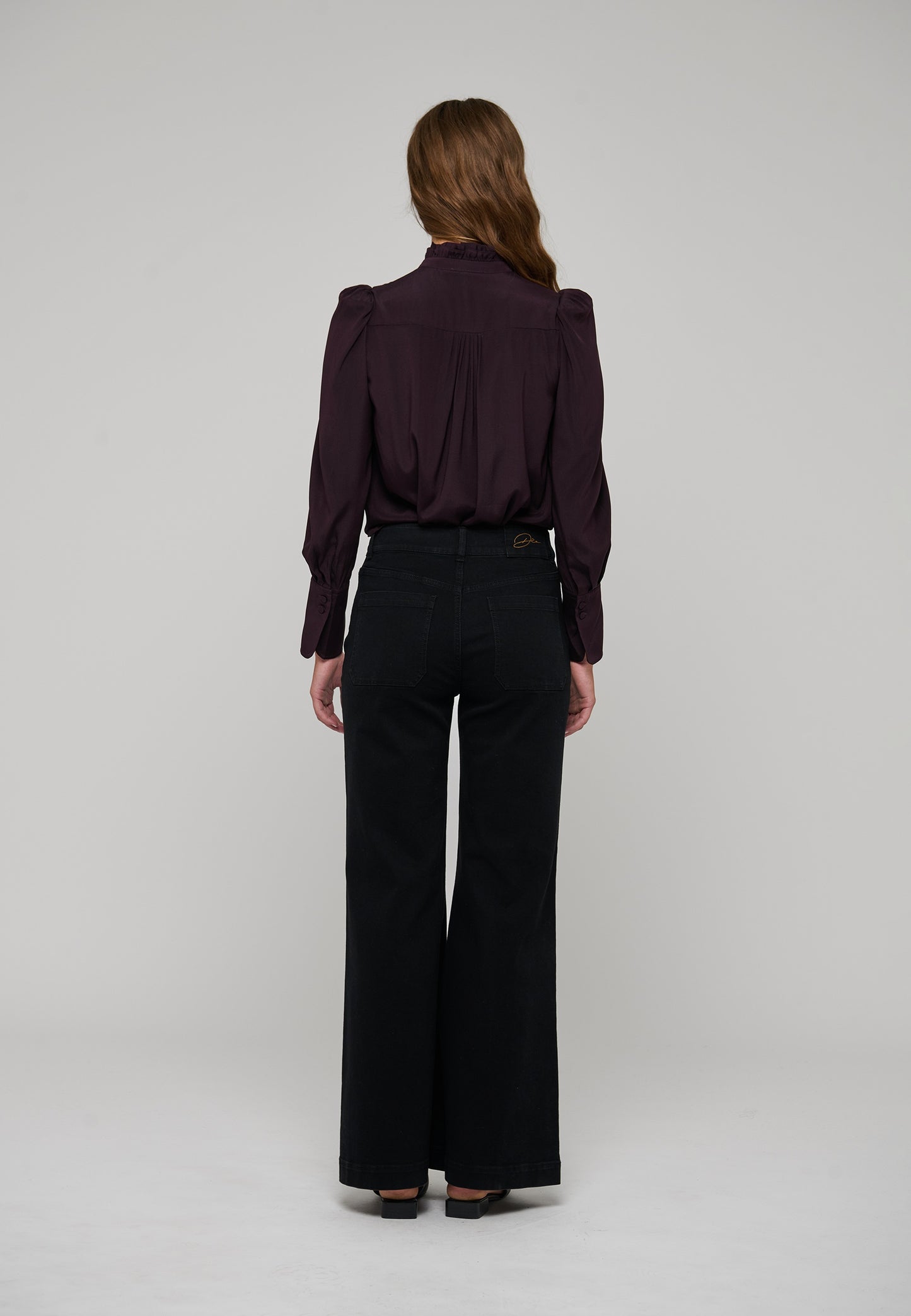 Roberta Shirt Blouse with Ruffle Details in Berry Wine