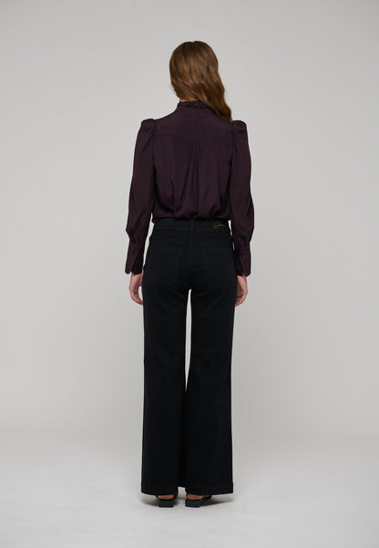 Roberta Shirt Blouse with Ruffle Details in Berry Wine