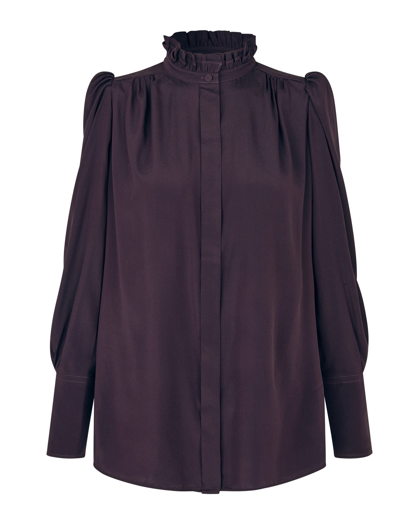 Roberta Shirt Blouse with Ruffle Details in Berry Wine