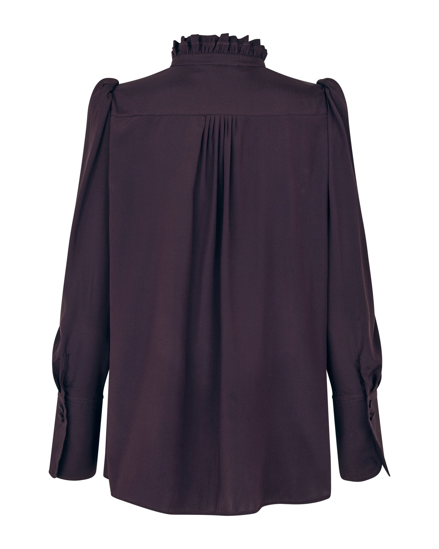 Roberta Shirt Blouse with Ruffle Details in Berry Wine