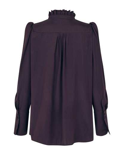 Roberta Shirt Blouse with Ruffle Details in Berry Wine