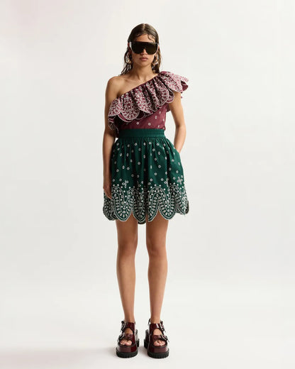 Karter Scallop Edge Miniskirt - Bottle Green