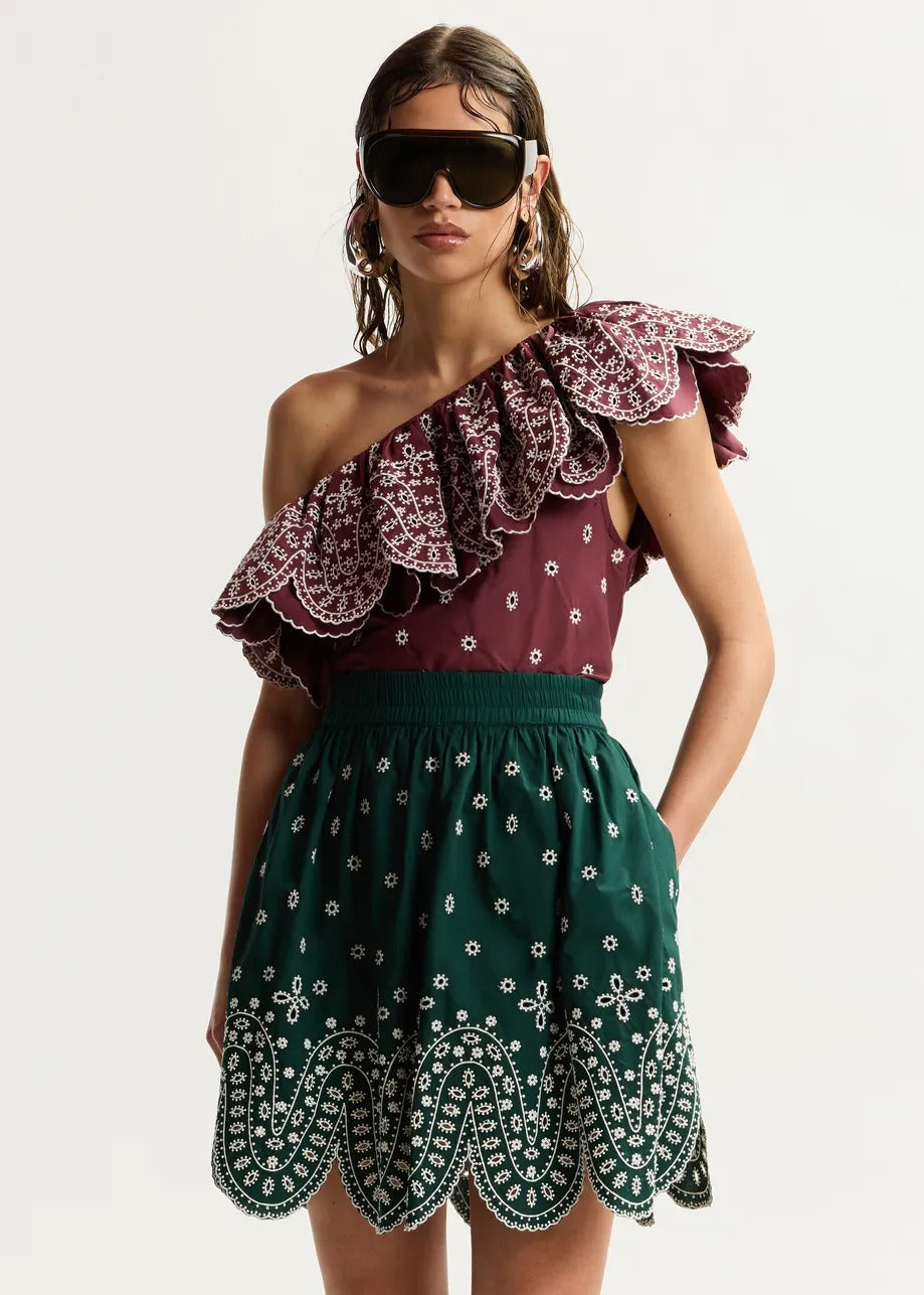 Karter Scallop Edge Miniskirt - Bottle Green