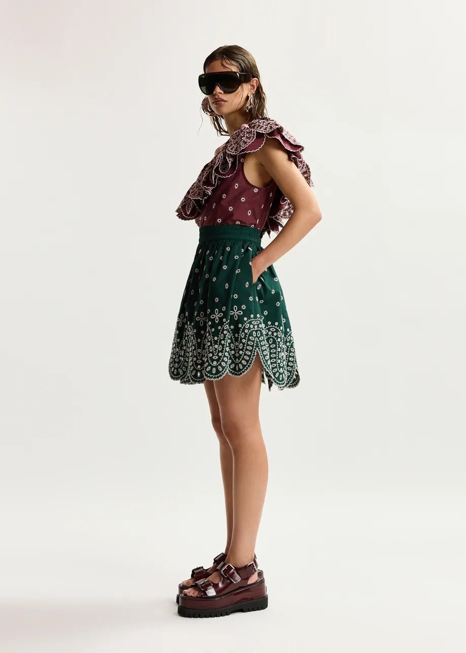 Karter Scallop Edge Miniskirt - Bottle Green
