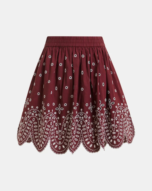 Karter Scallop Edge Miniskirt - Deep Wine