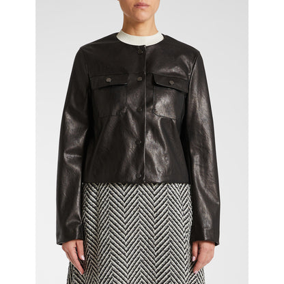 Faux Leather Collarless Jacket