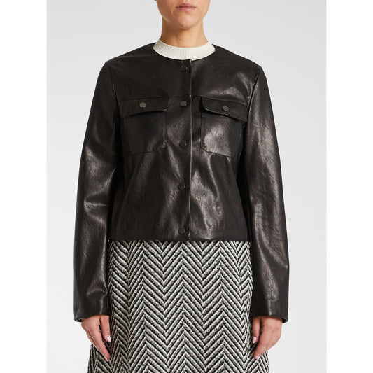 Faux Leather Collarless Jacket