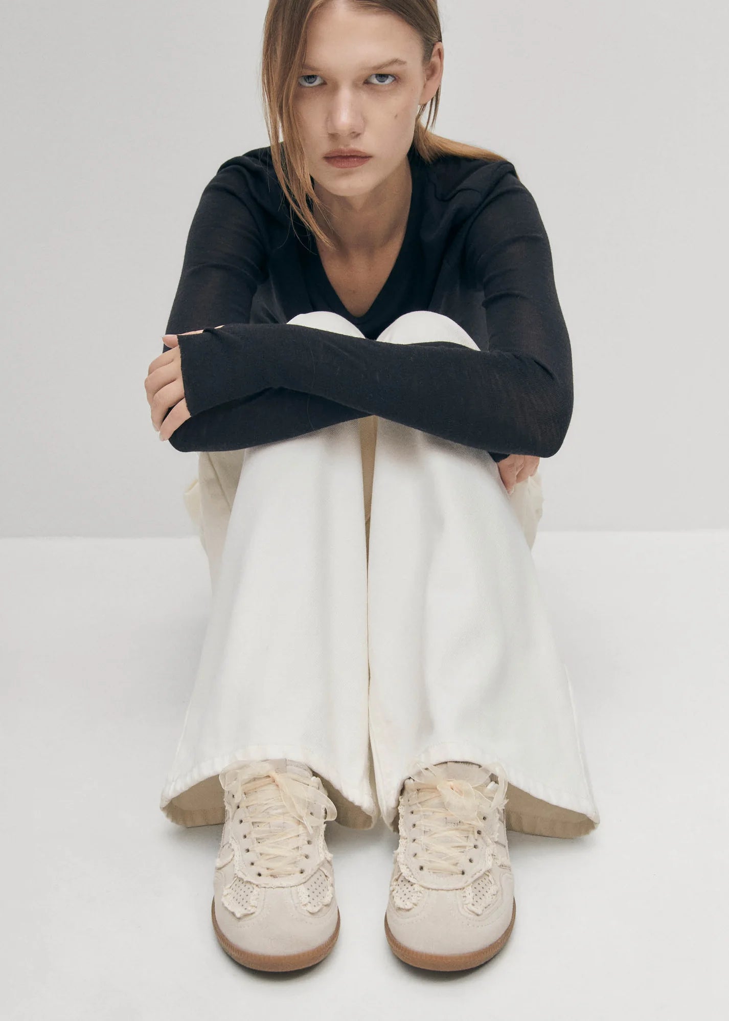 TB490 Crochet Cream Leather Sneaker