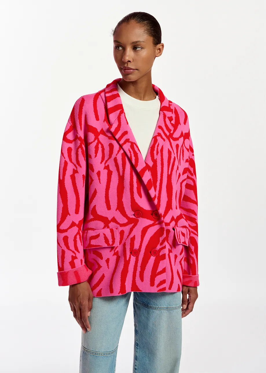 Pink Zebra Jacquard Knitted Jacket