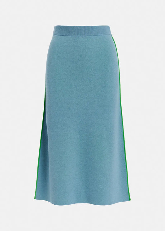Blue Knitted Skirt With Piping