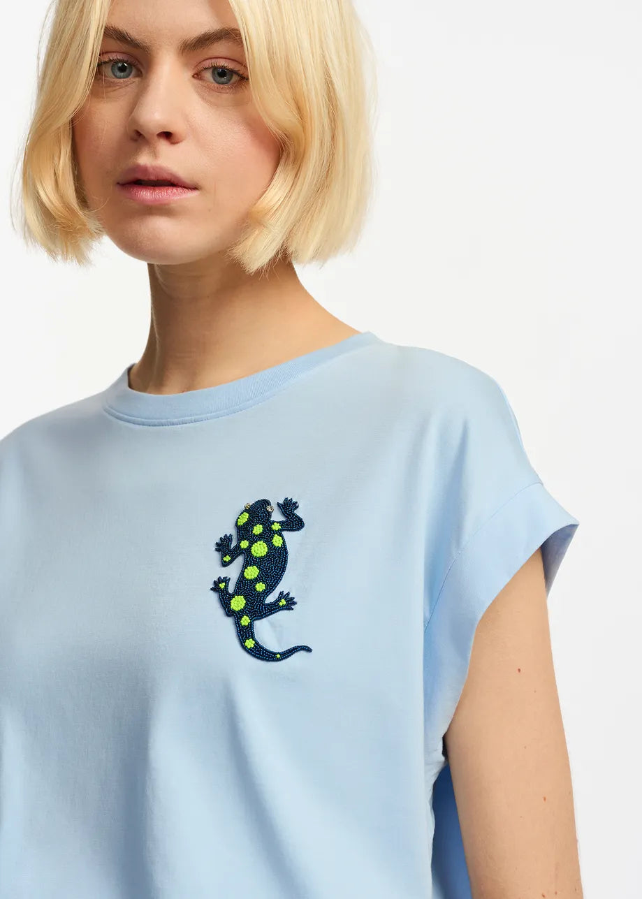Light Blue Organic T-Shirt With Embroidery
