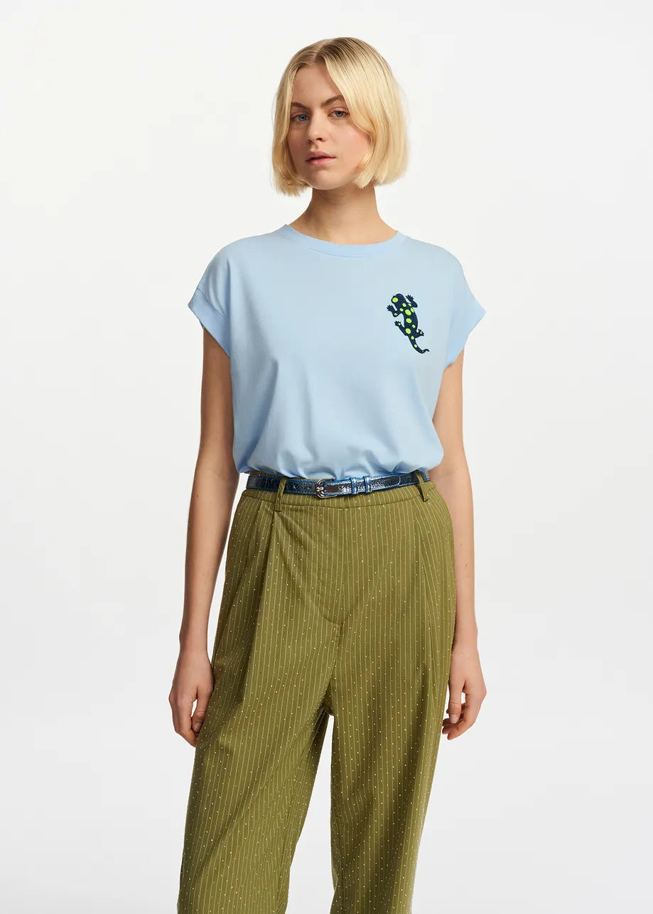 Light Blue Organic T-Shirt With Embroidery
