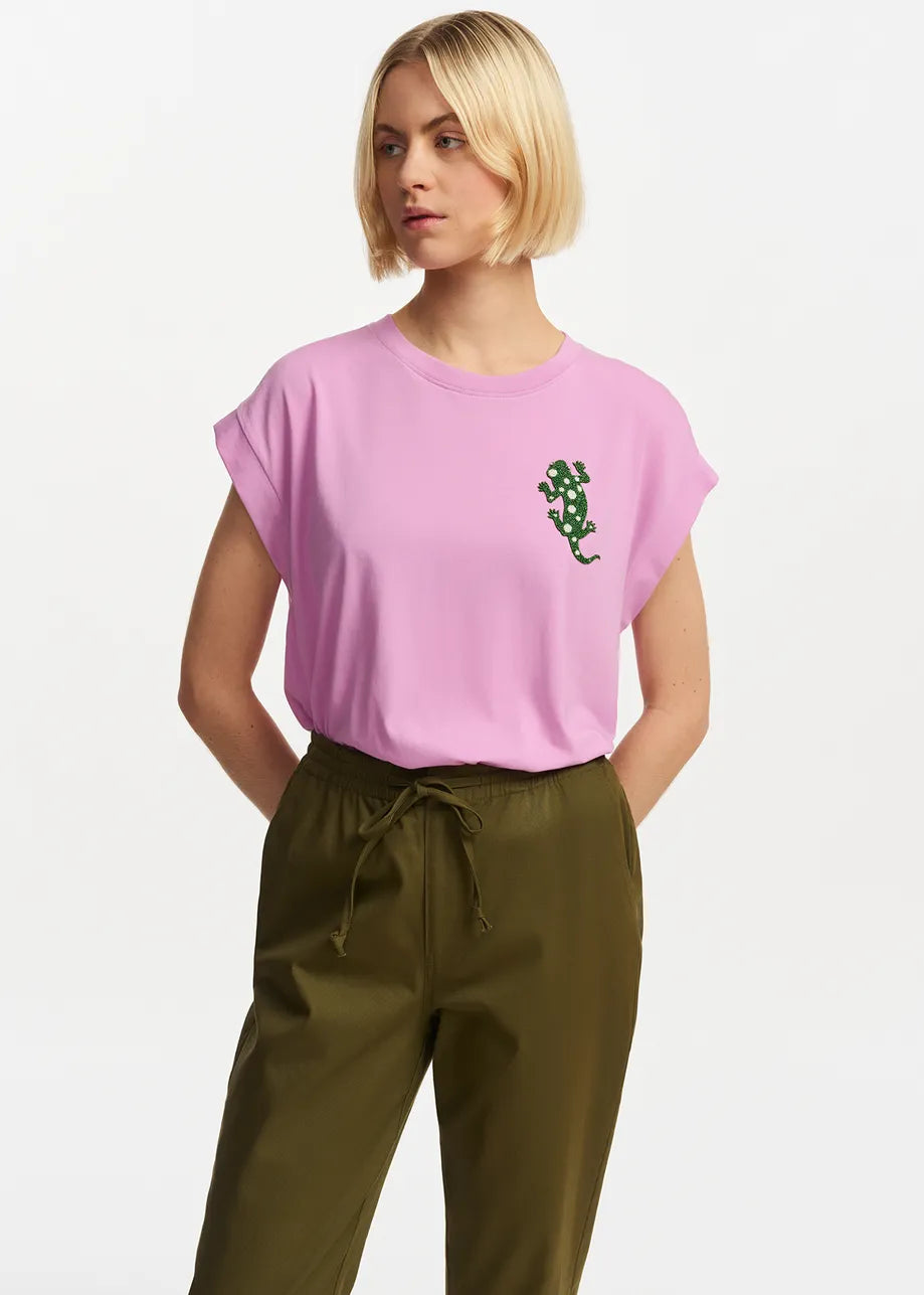 Lilac Organic T-Shirt With Embroidery