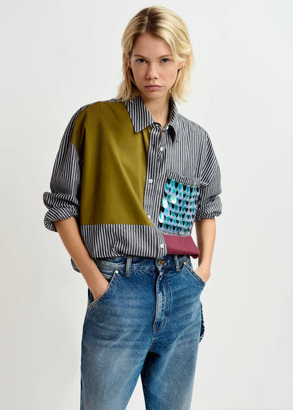 Glam Stripe Patchwork Shirt