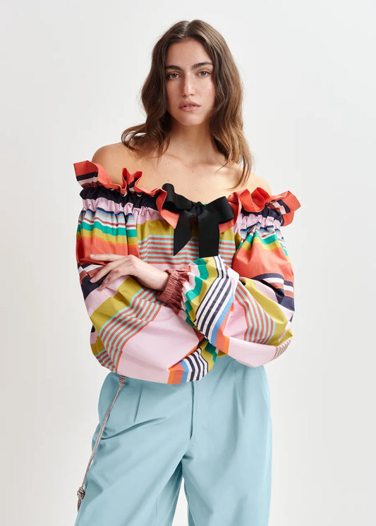 Horgeon Ruffle Stripe Top