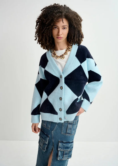 How Fluffy Harlequin Cardigan