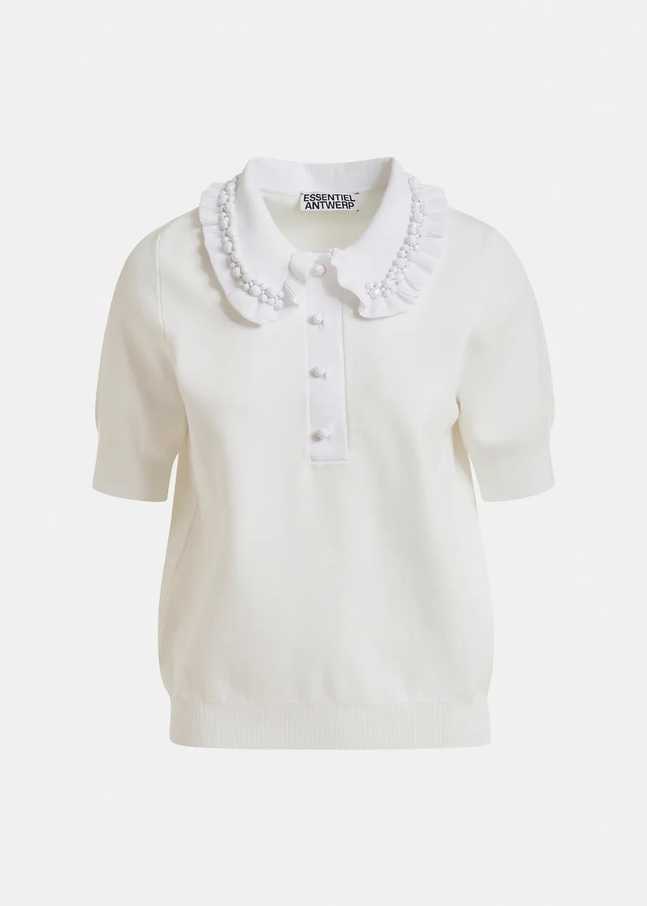 Jewelry Ruffle Polo - White
