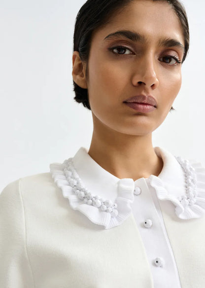 Jewelry Ruffle Polo - White