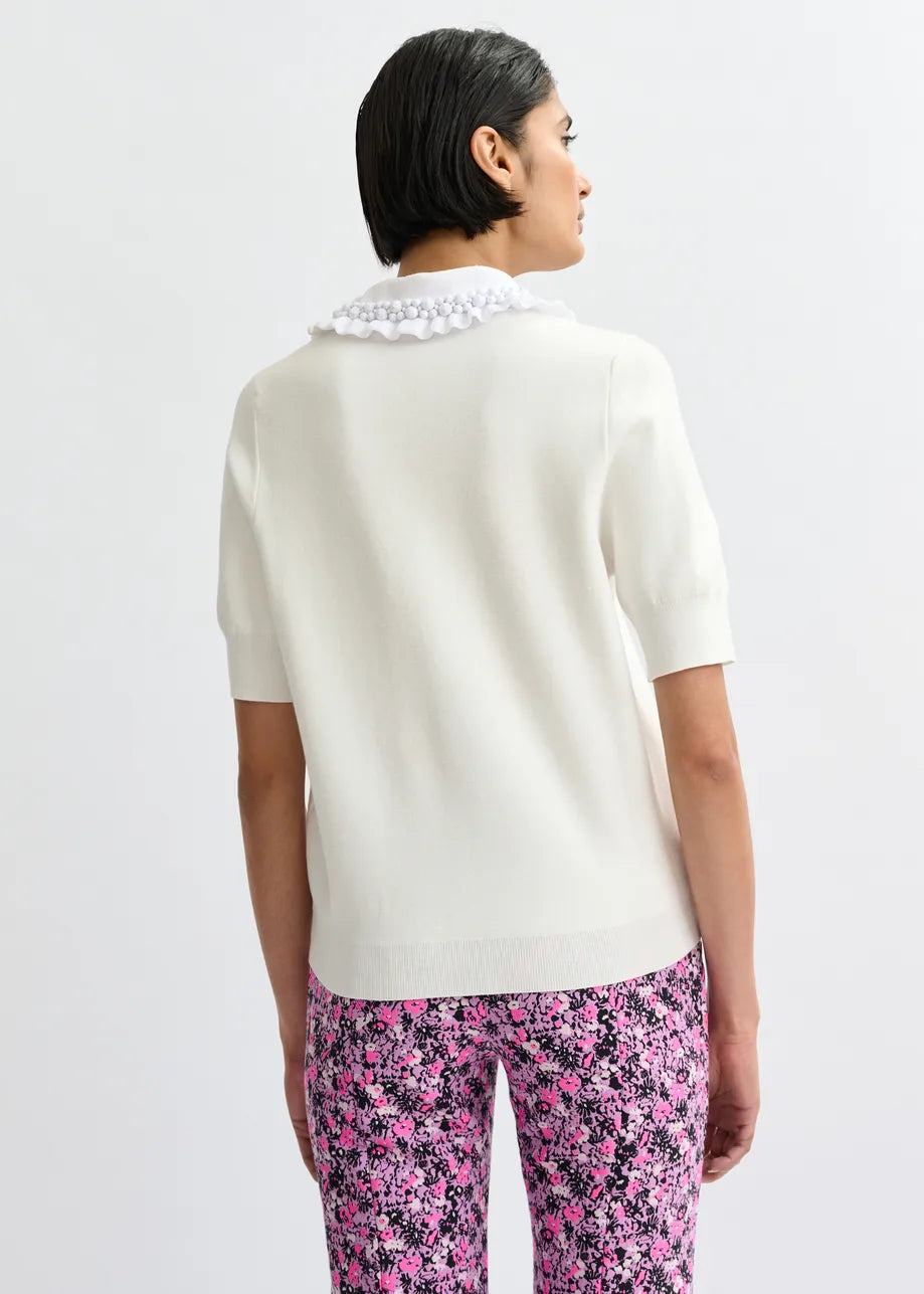 Jewelry Ruffle Polo - White