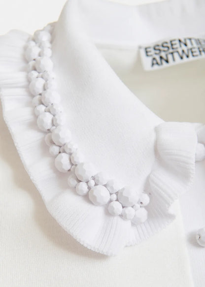 Jewelry Ruffle Polo - White