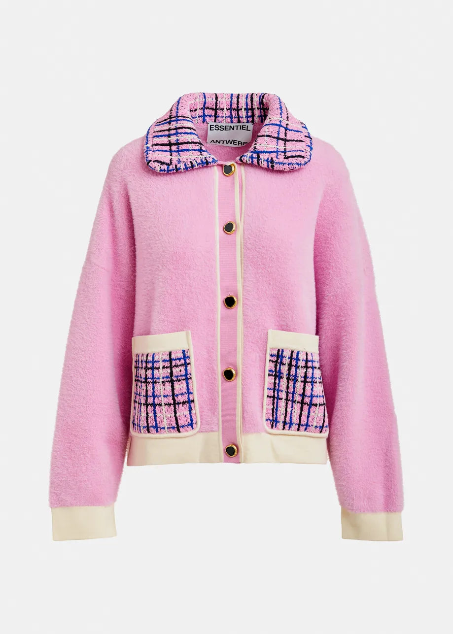 Joilu Tweed Collar Fuzzy Cardigan