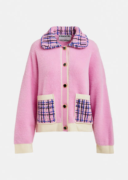 Joilu Tweed Collar Fuzzy Cardigan