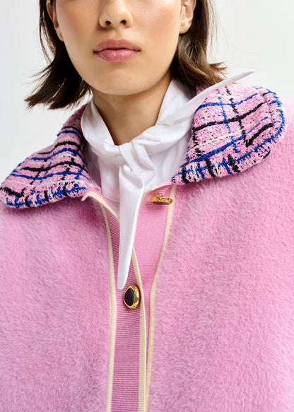 Joilu Tweed Collar Fuzzy Cardigan