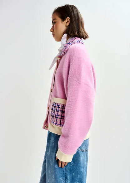 Joilu Tweed Collar Fuzzy Cardigan