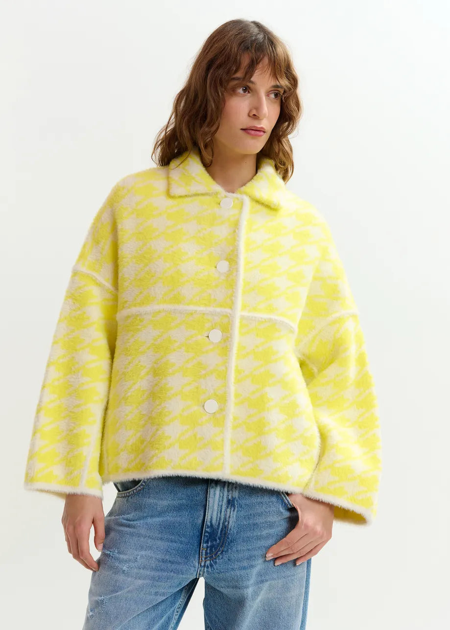 Joking Houndstooth Knit Cardigan