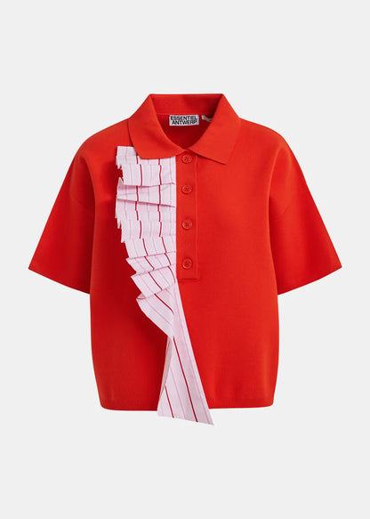 Jumble Knitted Polo With Ruffle