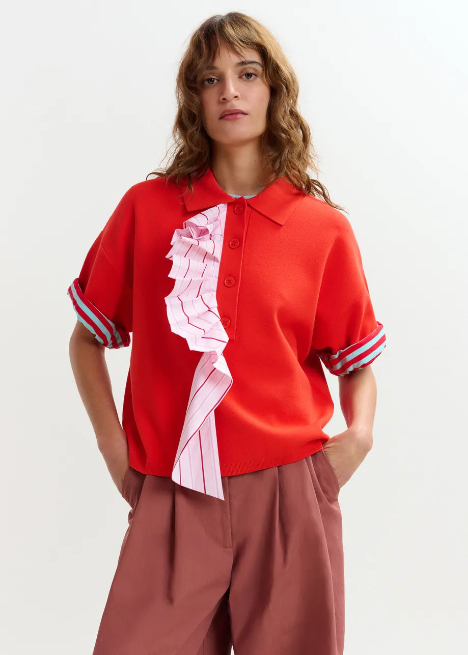 Jumble Knitted Polo With Ruffle