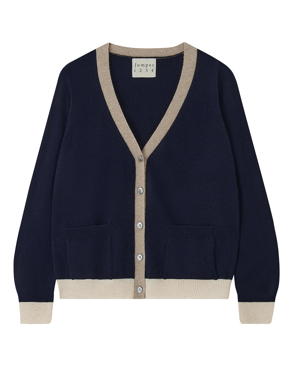 Many Contrast Cashmere Cardigan Navy