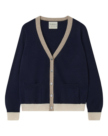 Many Contrast Cashmere Cardigan Navy