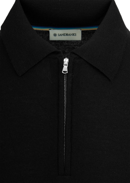 Merino Zip Polo Shirt Black