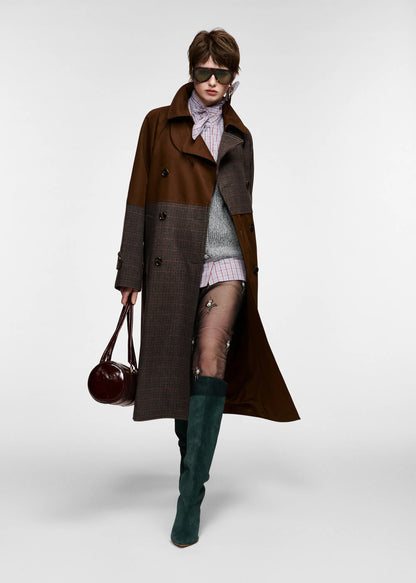 Kagu Colourblock Trench Coat in Brown and Dark Grey