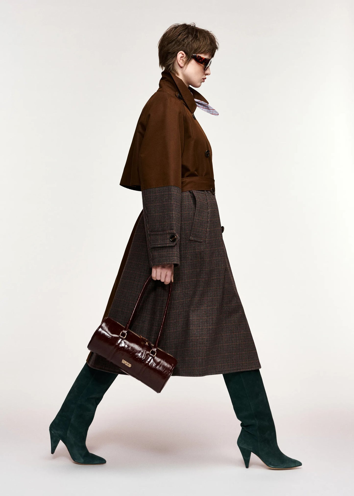Kagu Colourblock Trench Coat in Brown and Dark Grey