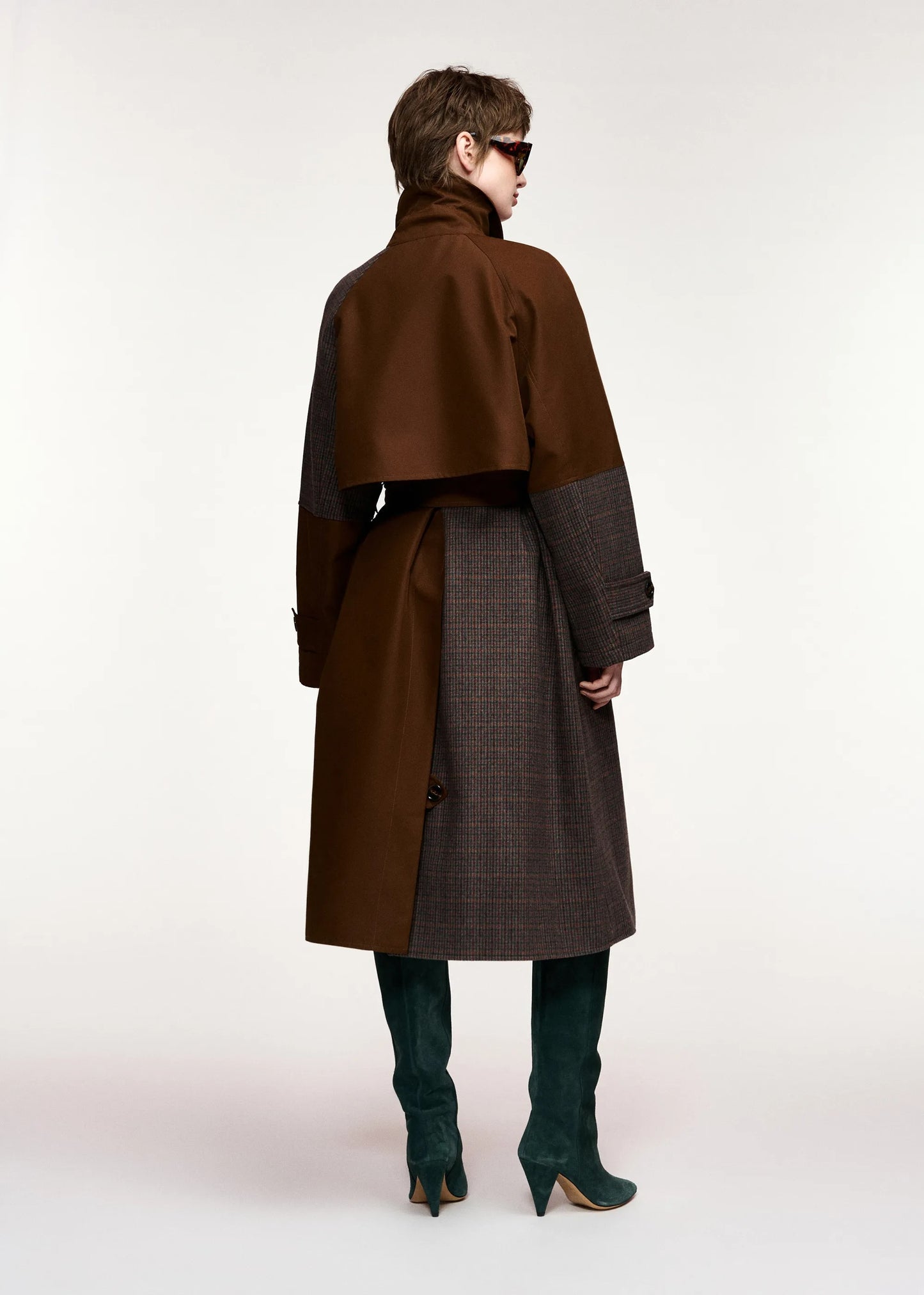 Kagu Colourblock Trench Coat in Brown and Dark Grey