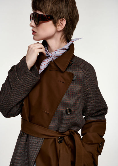 Kagu Colourblock Trench Coat in Brown and Dark Grey