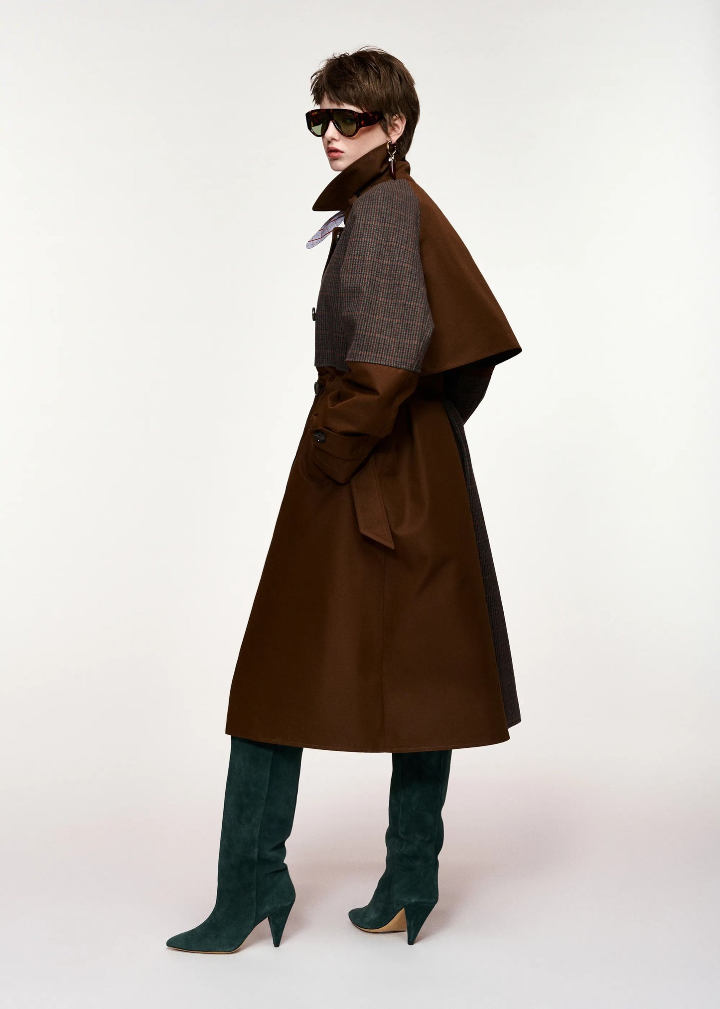 Kagu Colourblock Trench Coat in Brown and Dark Grey