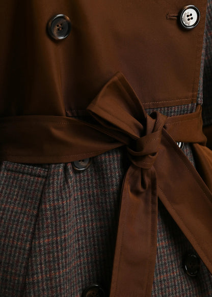 Kagu Colourblock Trench Coat in Brown and Dark Grey