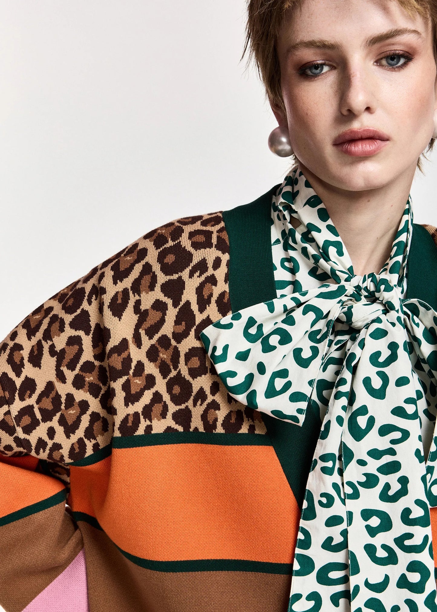 Kaudi Striped Leopard Print Knit Cardigan