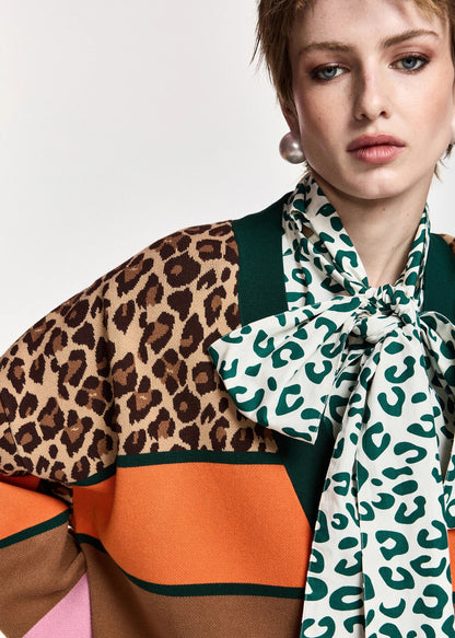 Kaudi Striped Leopard Print Knit Cardigan