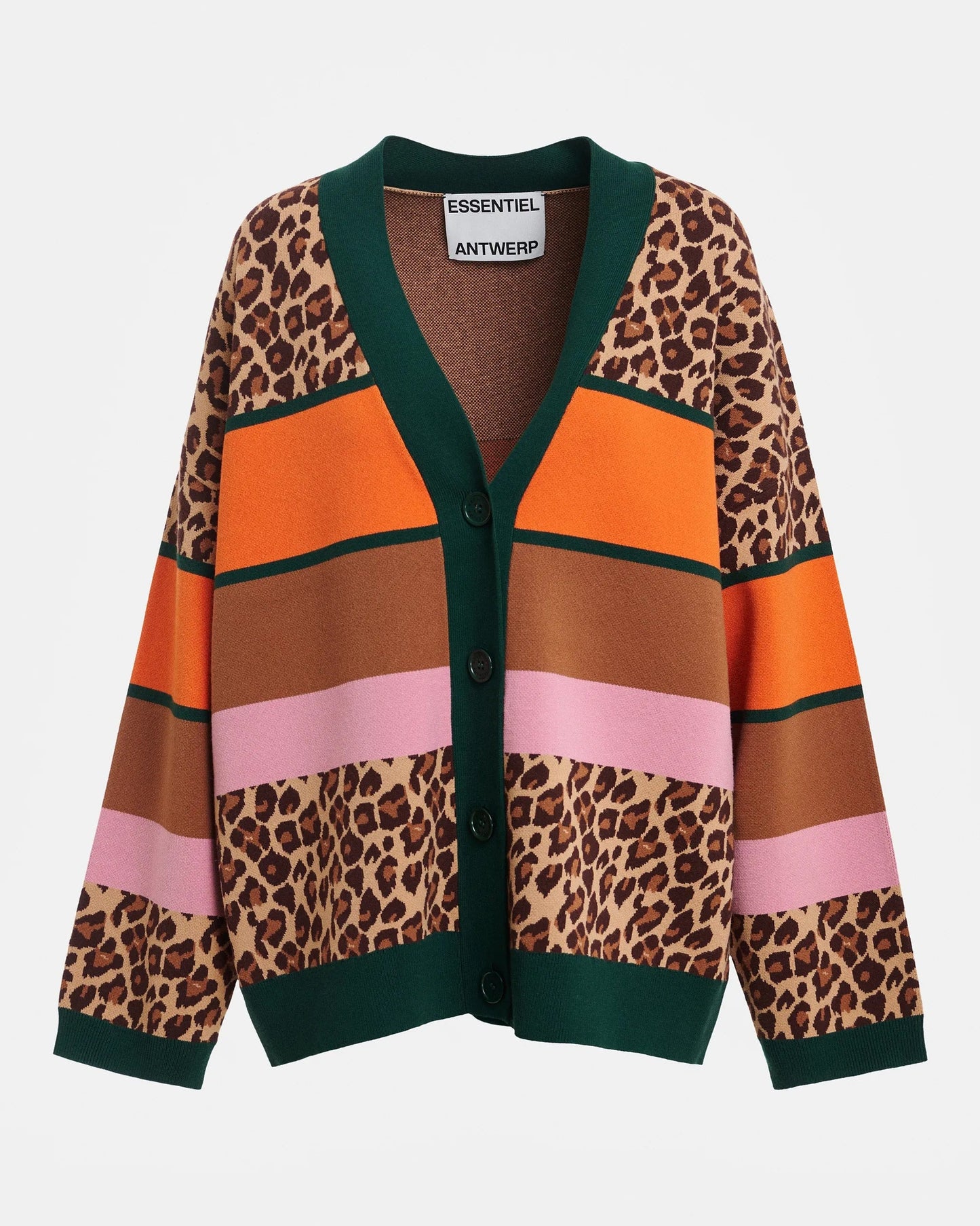 Kaudi Striped Leopard Print Knit Cardigan